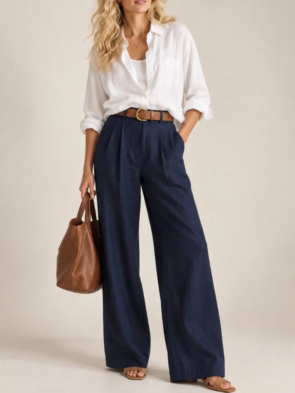 Quince 100% European Linen Pleated Trouser in Deep Navy Size 14